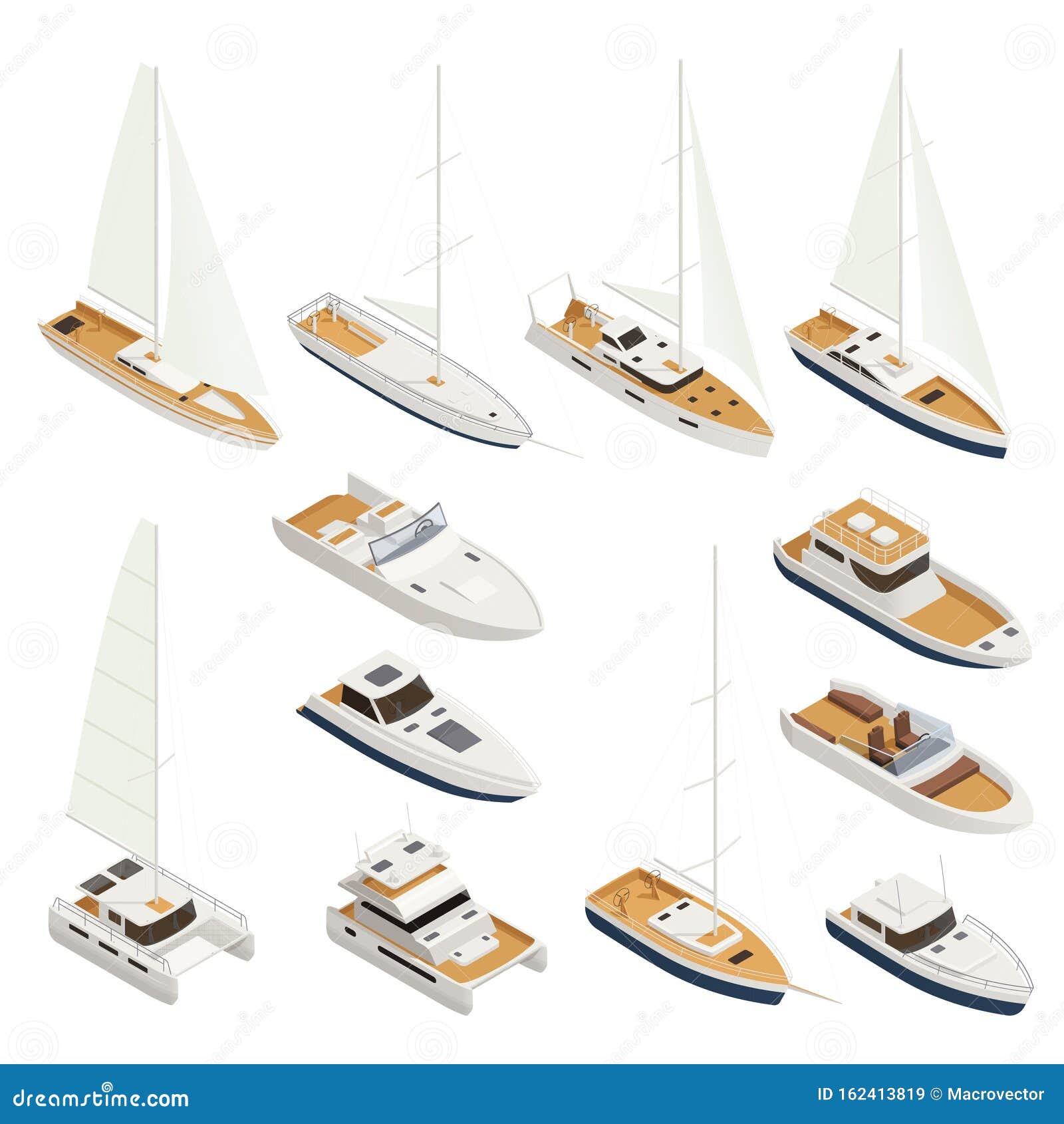 yachting isometric icon set