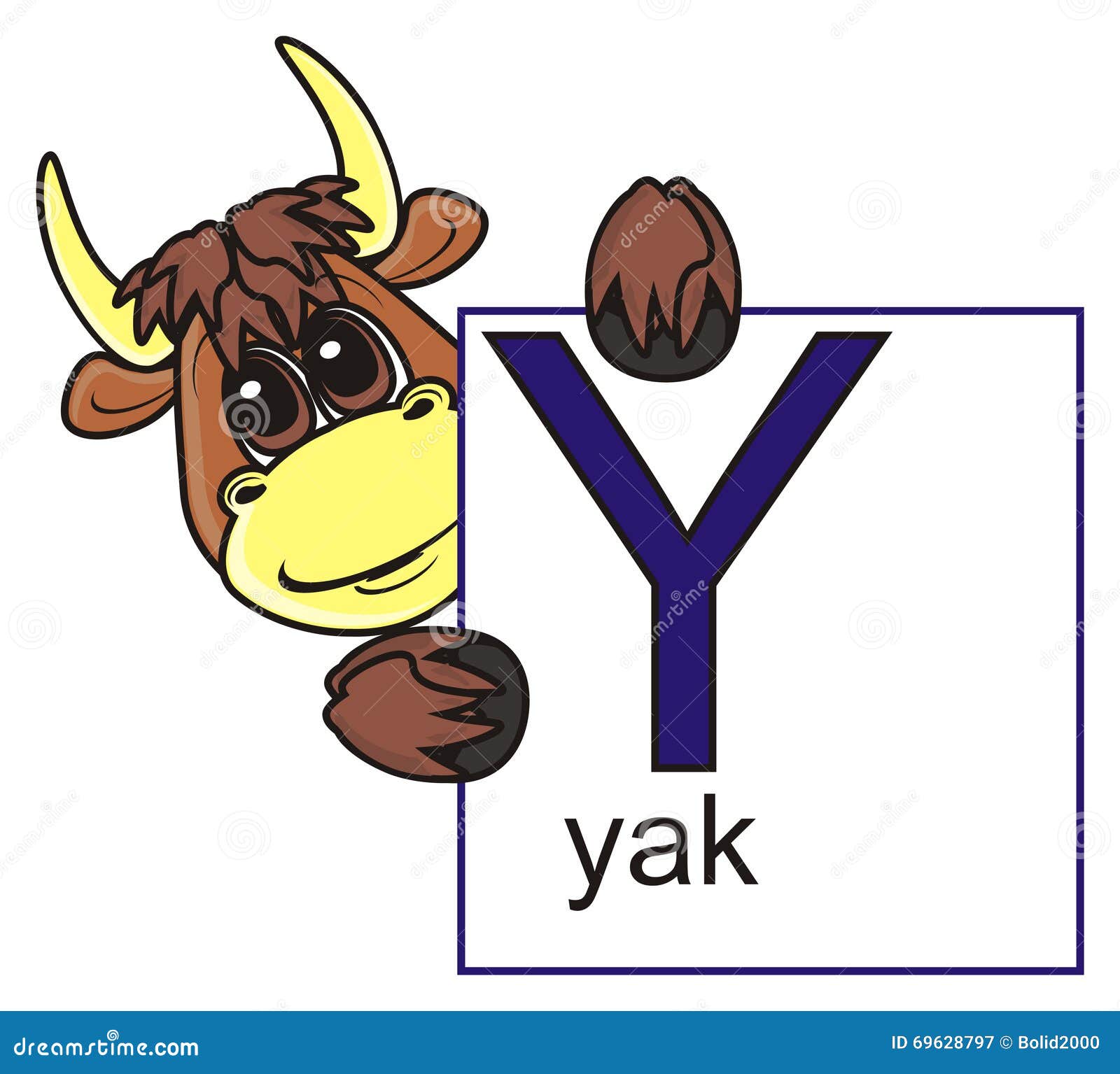 Yak Holding a Sign with the Letter Y Stock Illustration - Illustration