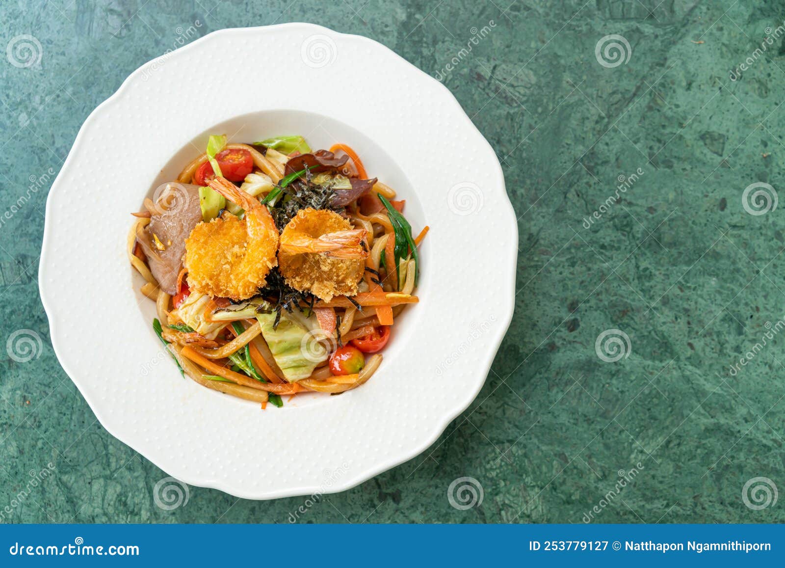 Stir-Fried Udon Noodles in Japanese Style - Yaki Udon Stock Image