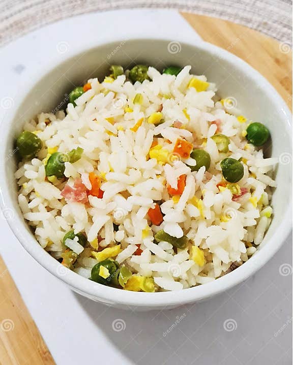 Yakimeshi, in a White Crockery Bowl, Seen from Above. Stock Image
