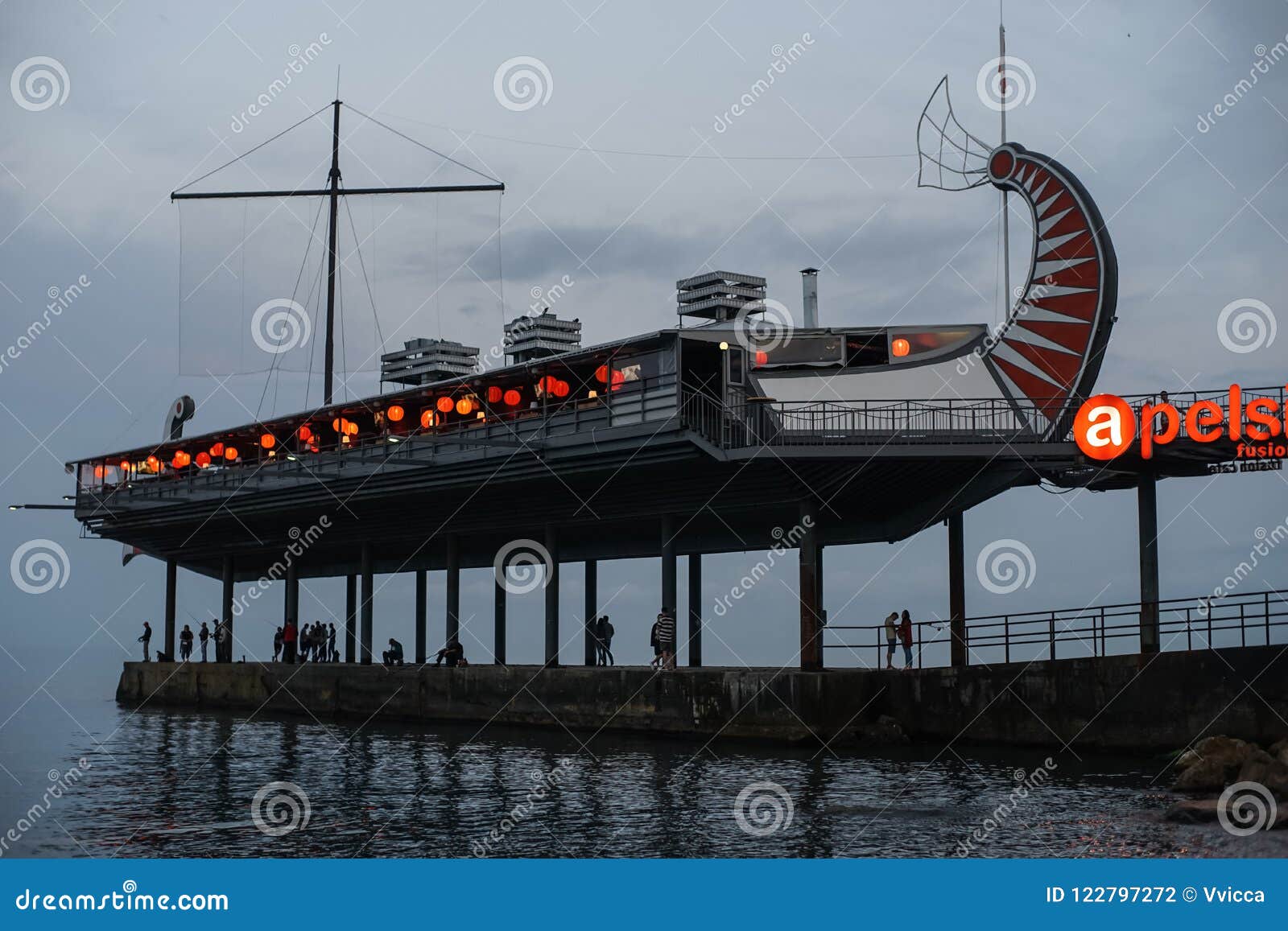 Yalta Restaurant Orange in the Evening. Editorial Photography Image