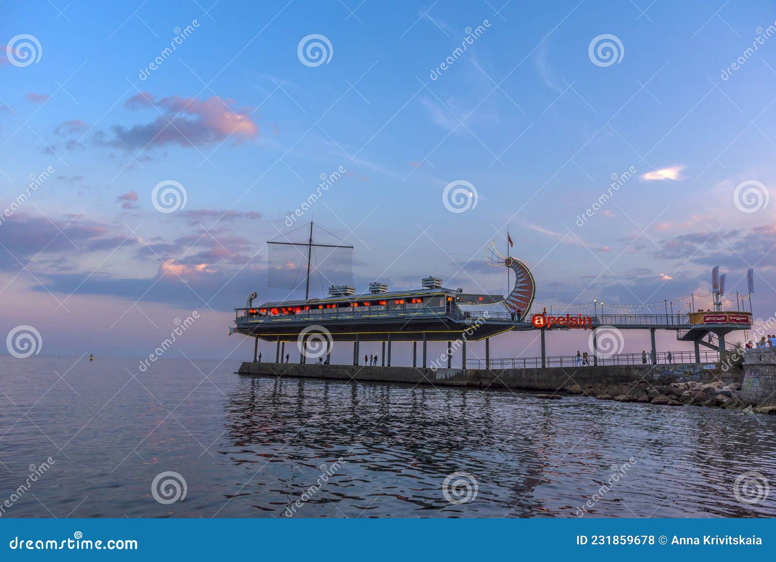 Yalta Restaurant Orange in the Evening Editorial Stock Photo Image of