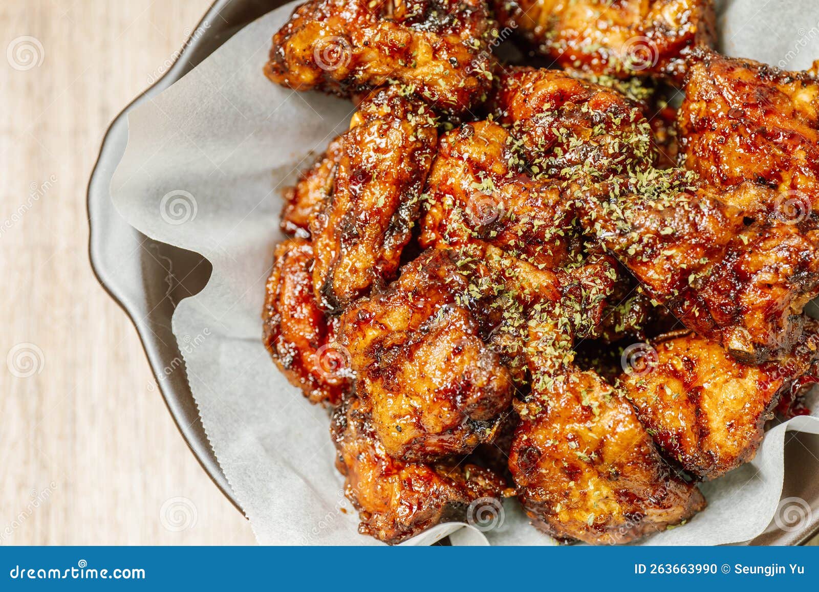 Yangnyeom Chicken, Korean Style Seasoned Fried Chicken Stock Photo