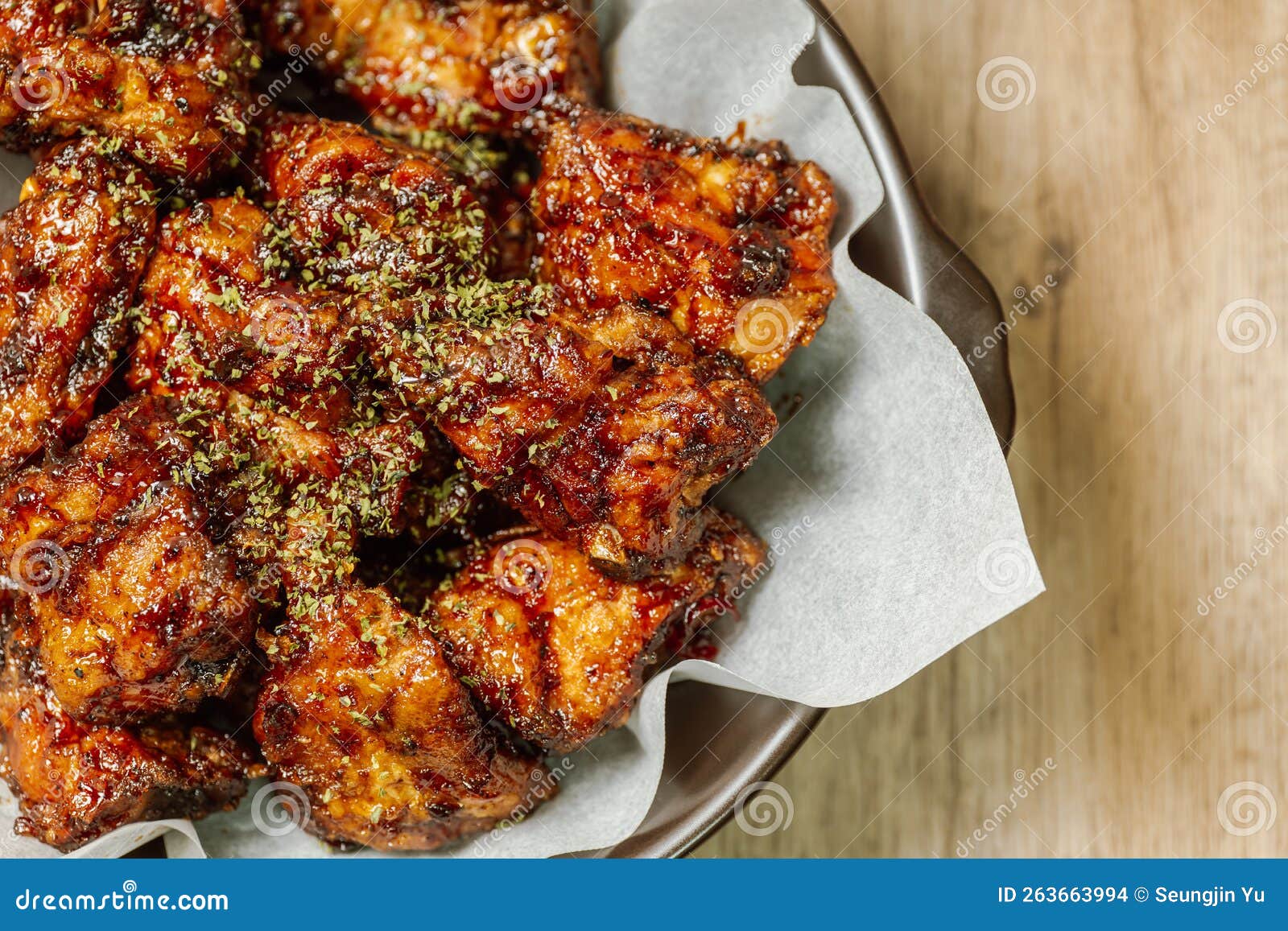 Yangnyeom Chicken, Korean Style Seasoned Fried Chicken Stock Photo