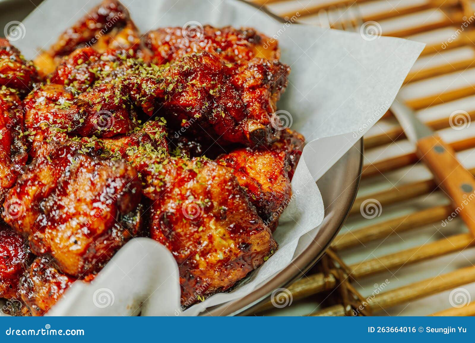 Yangnyeom Chicken, Korean Style Seasoned Fried Chicken Stock Photo