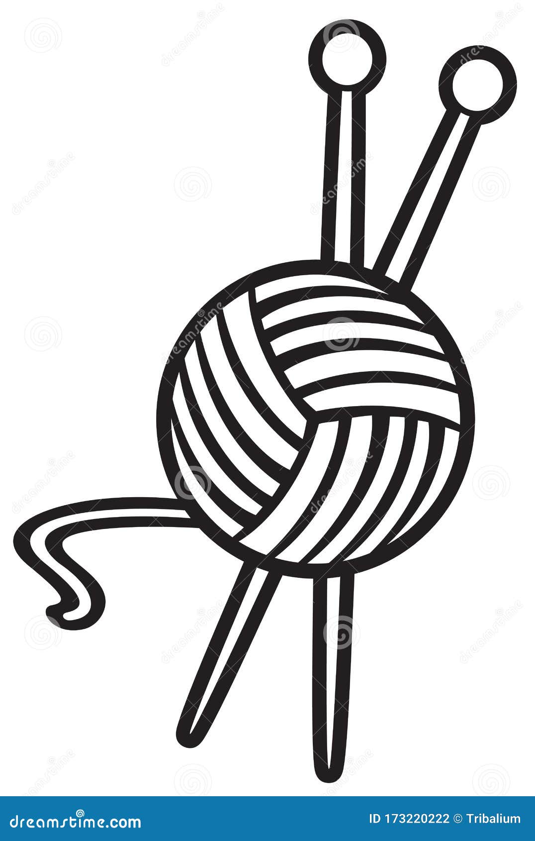 Yarn Ball and Knitting Needles Stock Illustration - Illustration of ...