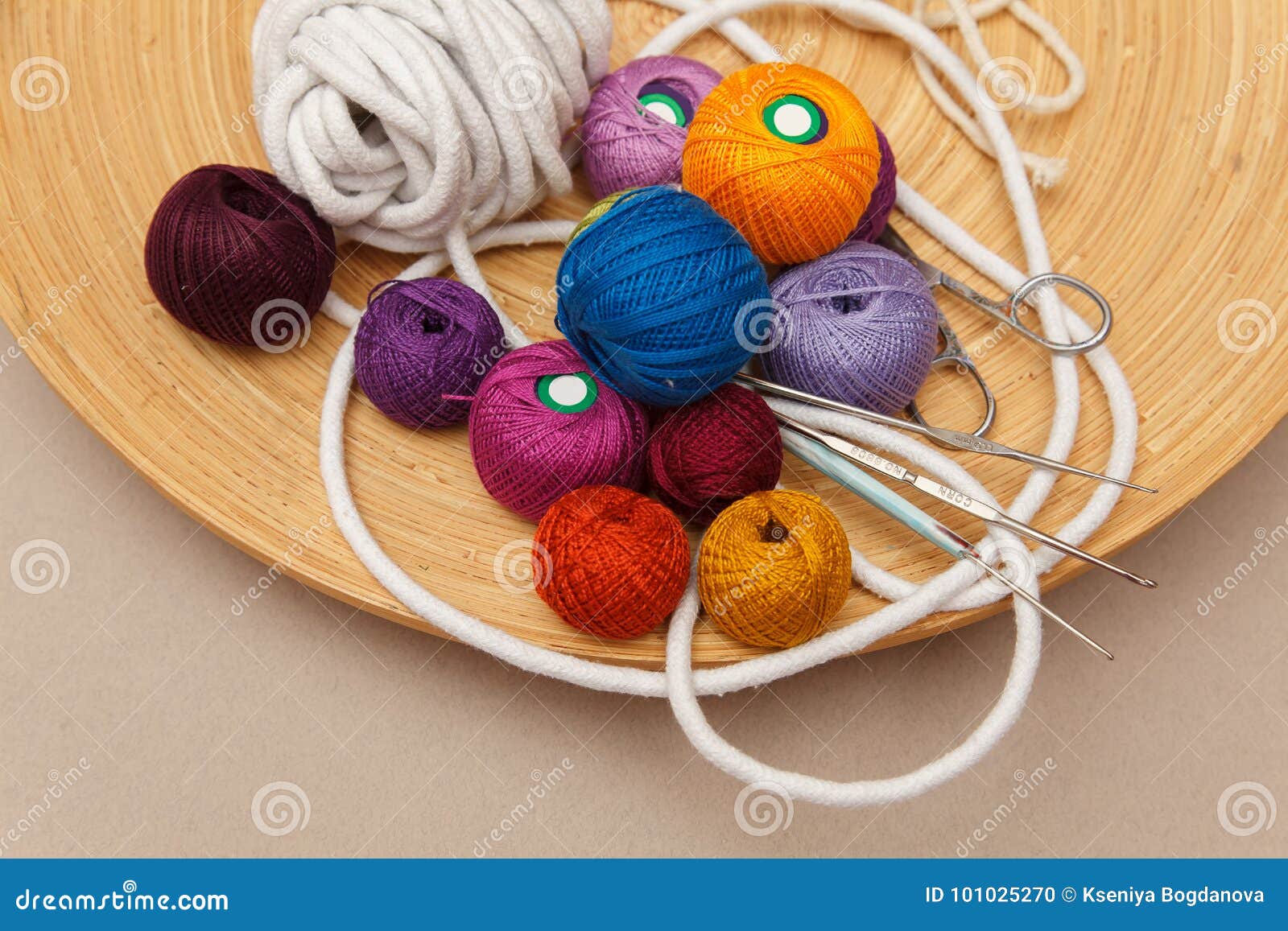 Yarn, Crochet Hooks , Scissors and Cord Stock Photo - Image of white,  creativity: 101025270