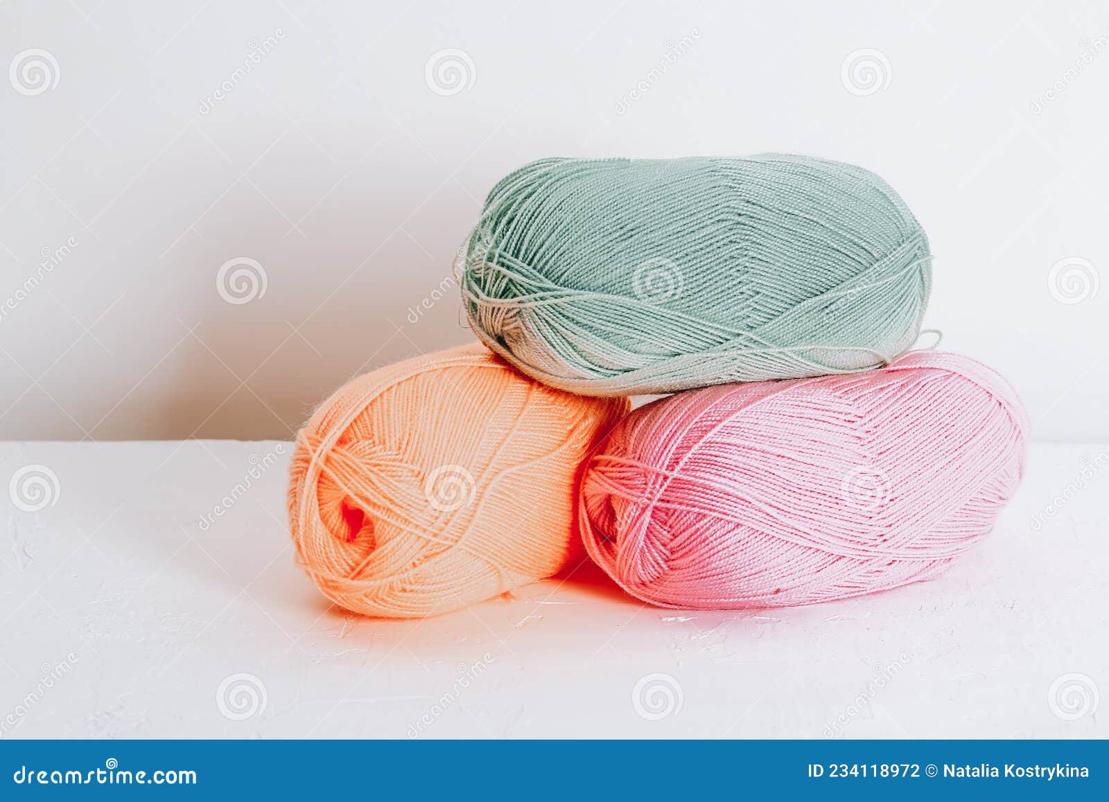 Yarn in Pastel Spring Colors for Children`s Clothing. Balls of