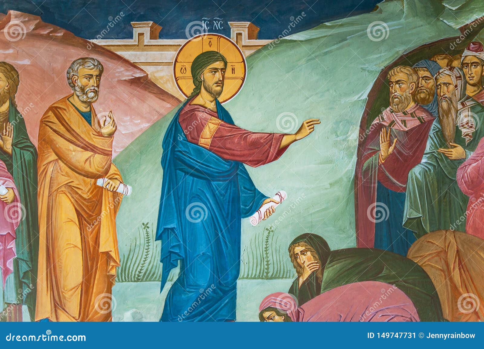 Mural Painting of Preaching Jesus Christ in Tolga Monastery Editorial