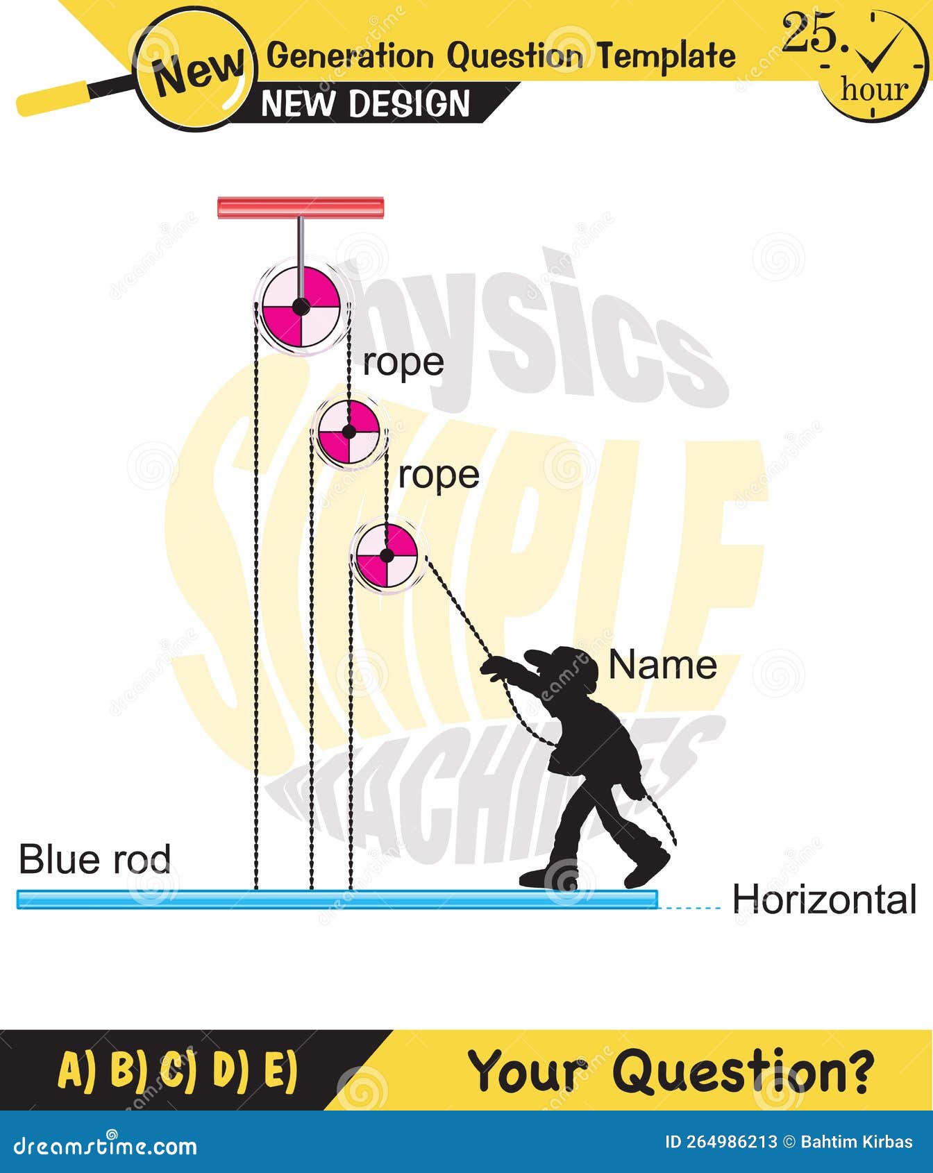 Physics, Science Experiments on Force and Motion with Pulley, Pulley Examples Stock Illustration