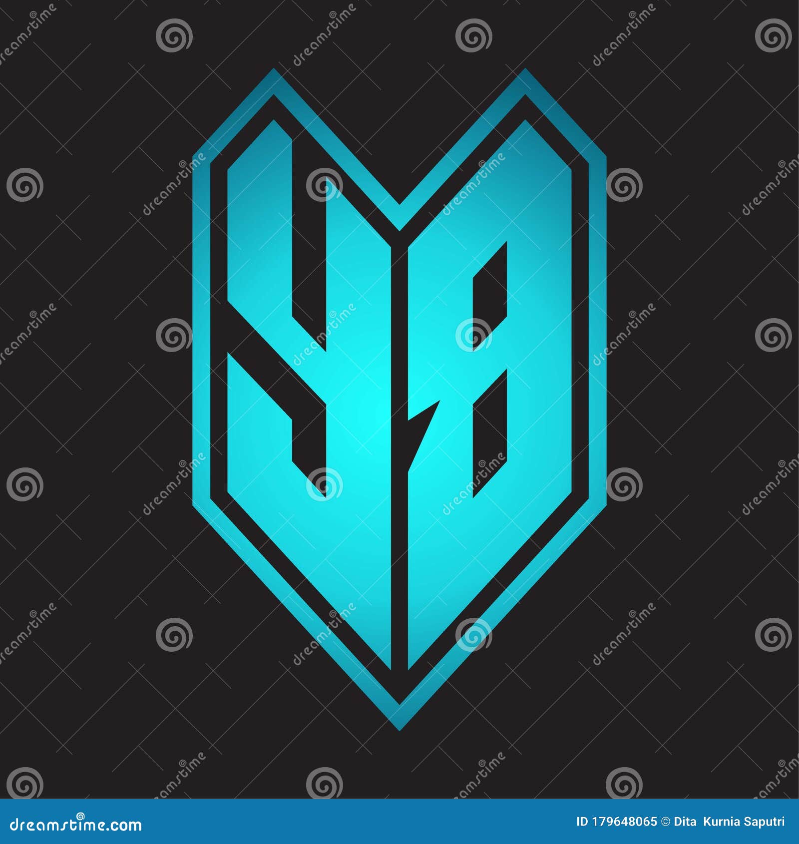 YB Logo Monogram with Emblem Line Style Isolated on Blue Gradient