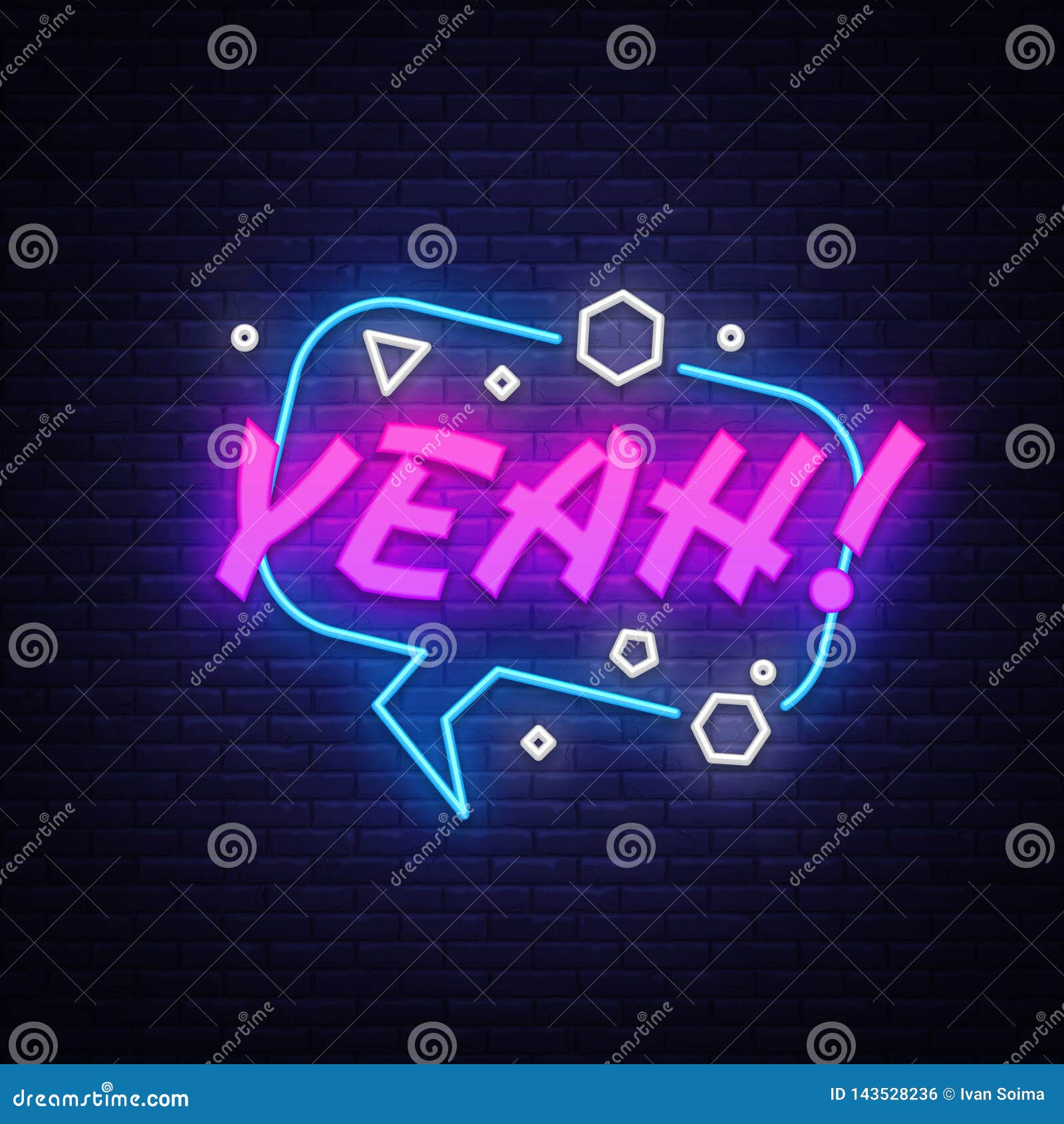 YEAH Neon Sign Vector. Comic Speech Bubble with Expression Text YEAH