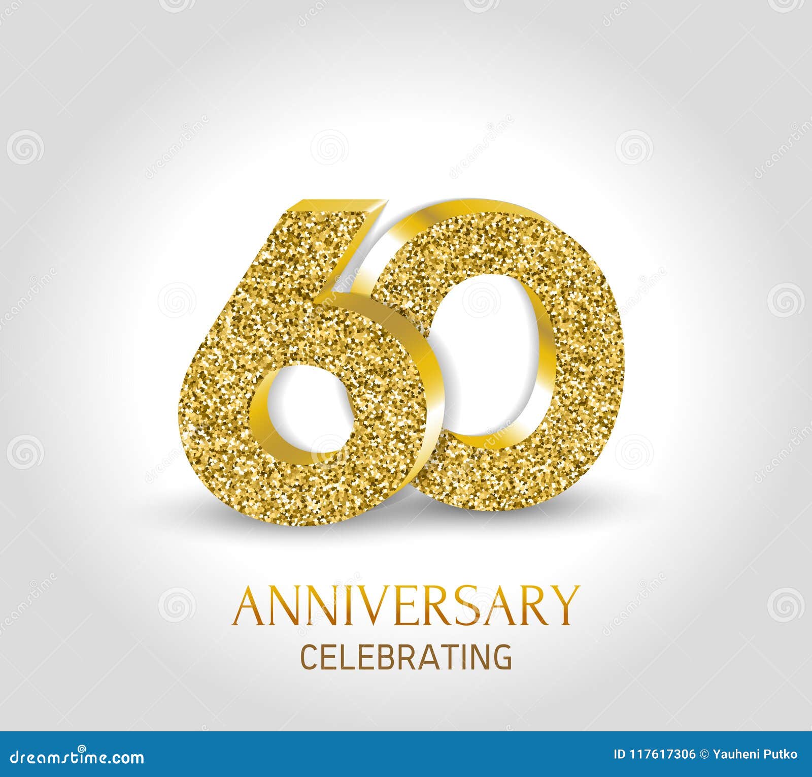 60 - Year Anniversary Banner. 60th Anniversary 3d Logo with Gold