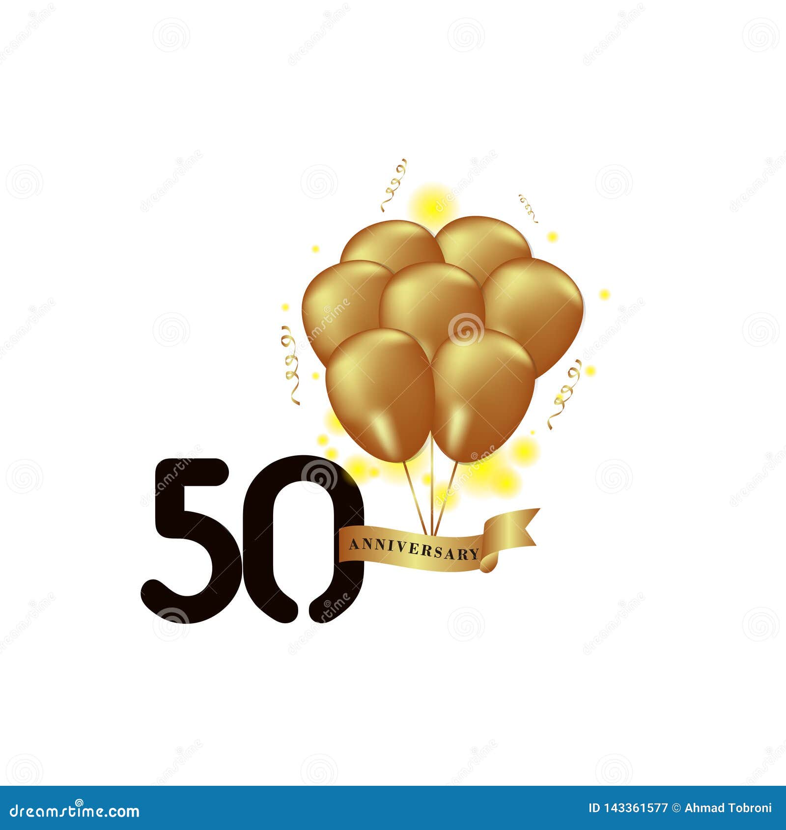 50 Year Anniversary Black Gold Balloon Vector Template Design ...