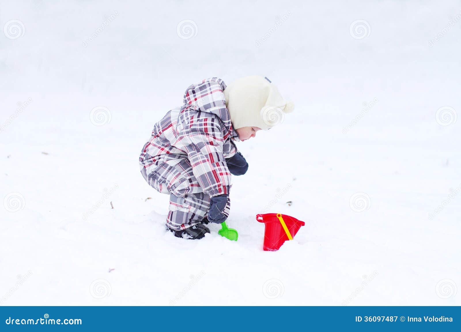 1 Year Baby Playing in Snow in Winter Stock Image Image of emotions
