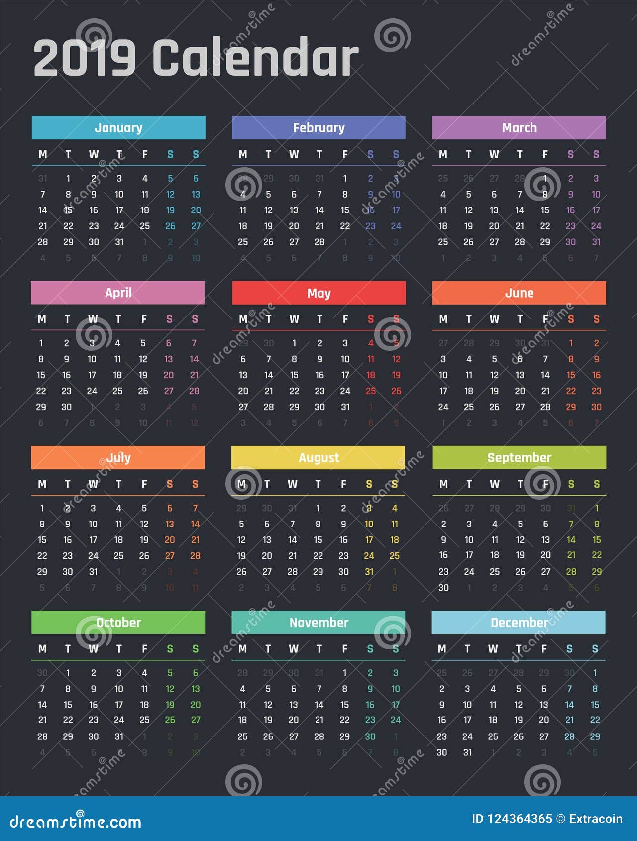 calendar-for-2019-starts-monday-vector-calendar-design-2019-year-stock