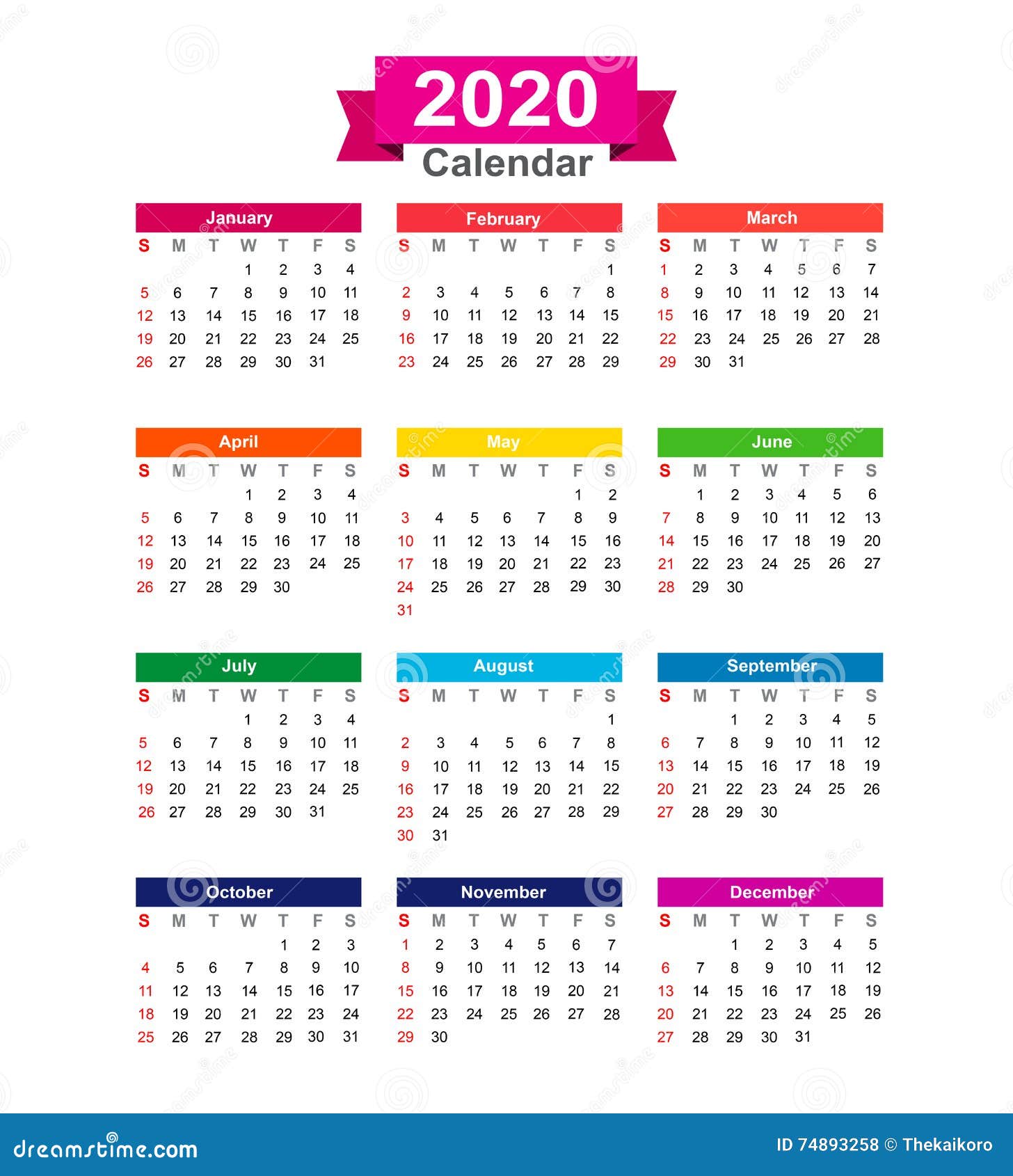 2020 Year Calendar Isolated On White Background Vector 2020 Year Calendar Isolated On White Background Vector