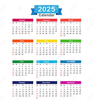 2025 Year Calendar Isolated On White Background Vector Illustration CartoonDealer 78028300