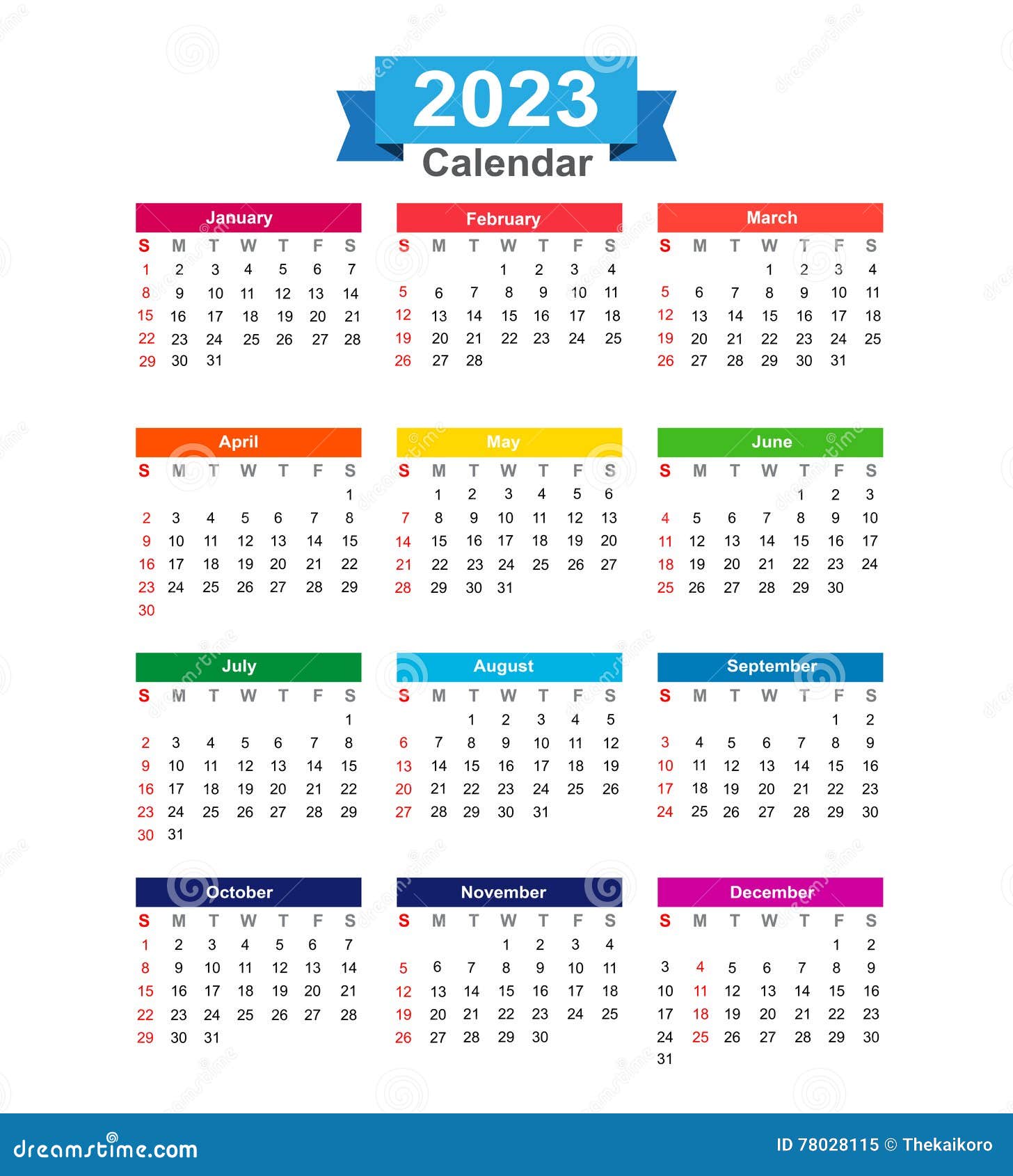 2023 Year Calendar Isolated On White Background Vector Stock Vector