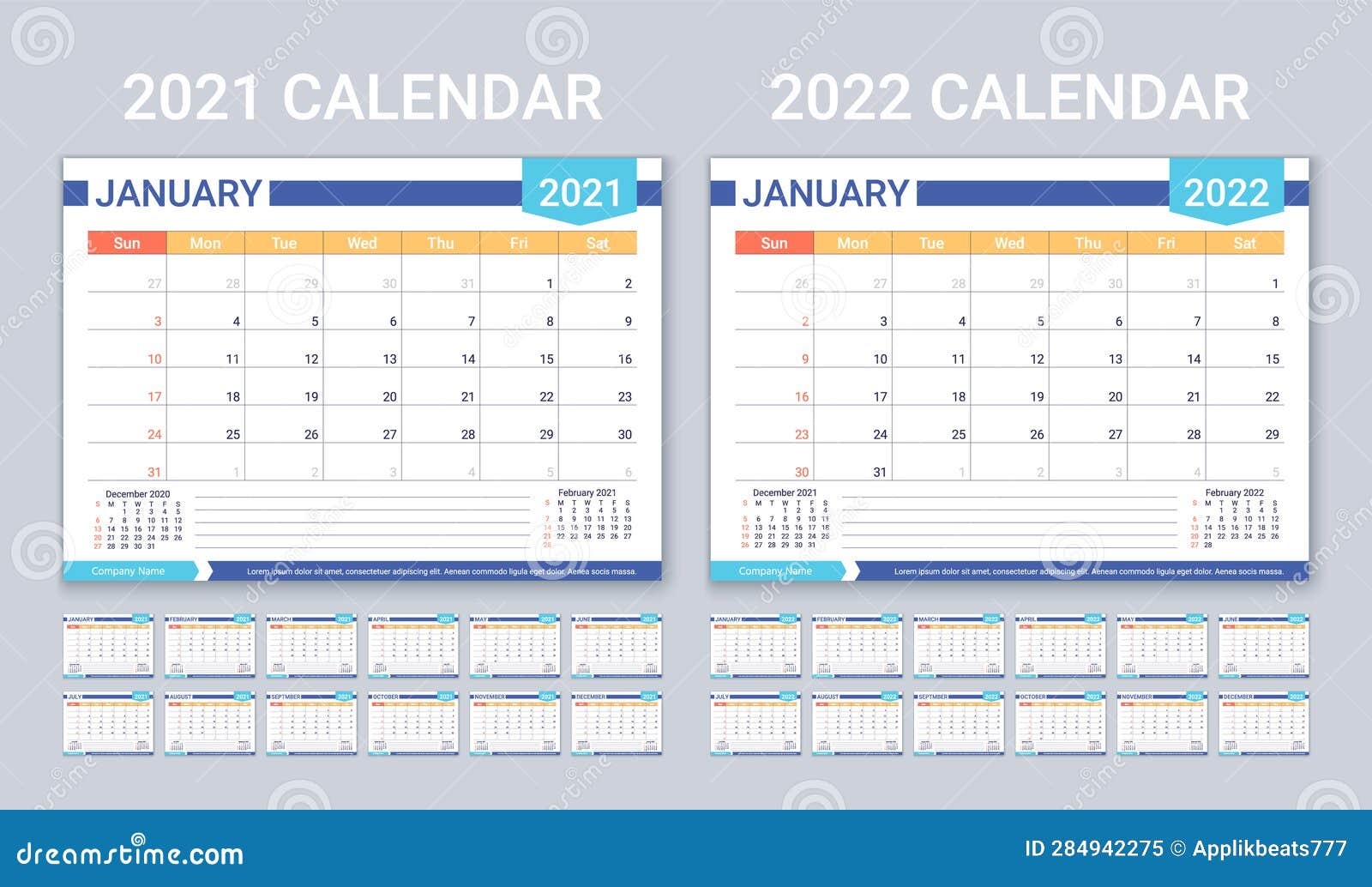2021 2022 year calendar. planner template.  