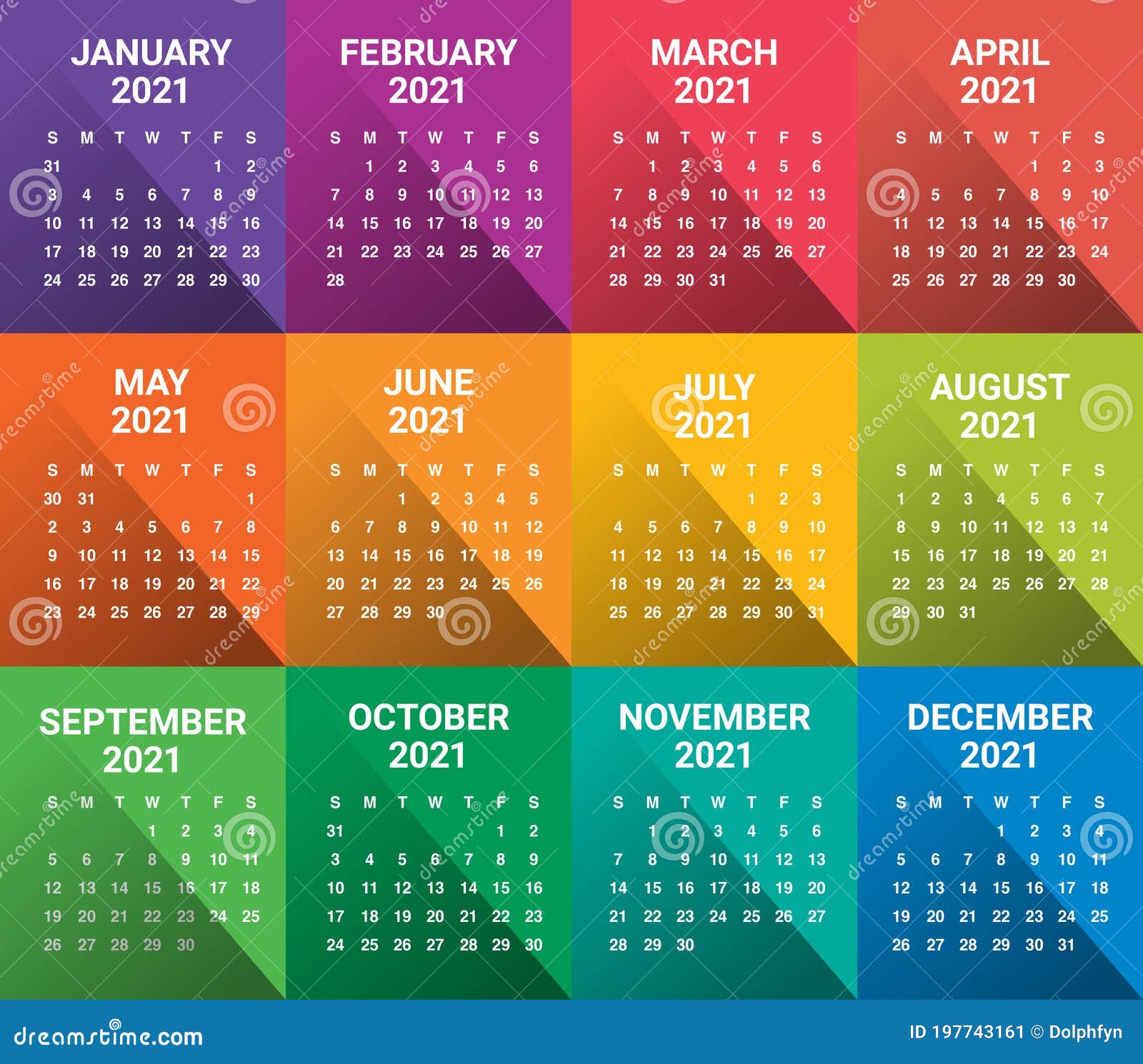 Year 2021 Calendar Vector Design Template Stock Vector Illustration