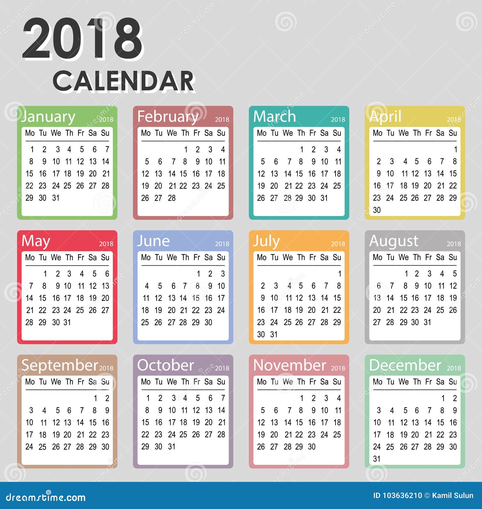 2018 year calendar week starts on monday monthly calendar template annual monthly calendar