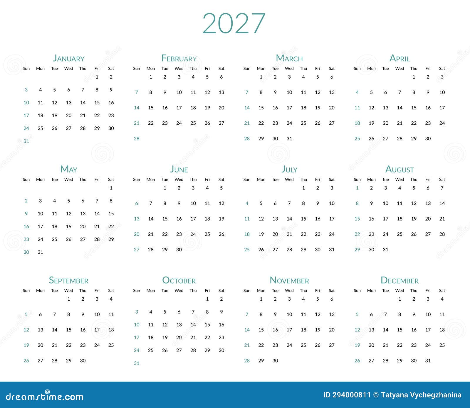 2027 Year Desk Calendar stock vector. Illustration of september - 294000811
