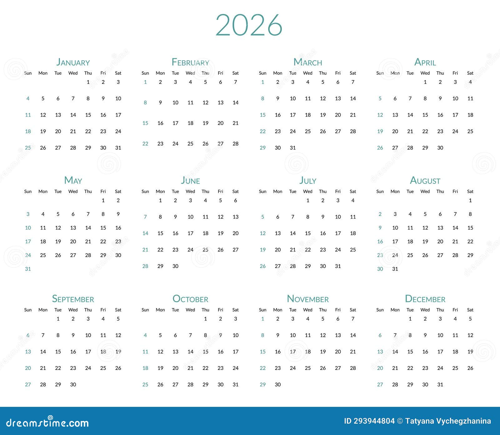 2026 Year Desk Calendar stock vector. Illustration of square 293944804