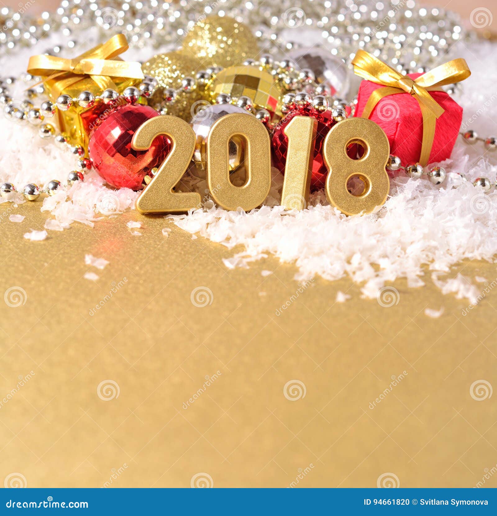 2019 Year  Golden Figures And Christmas  Decorations  Stock 