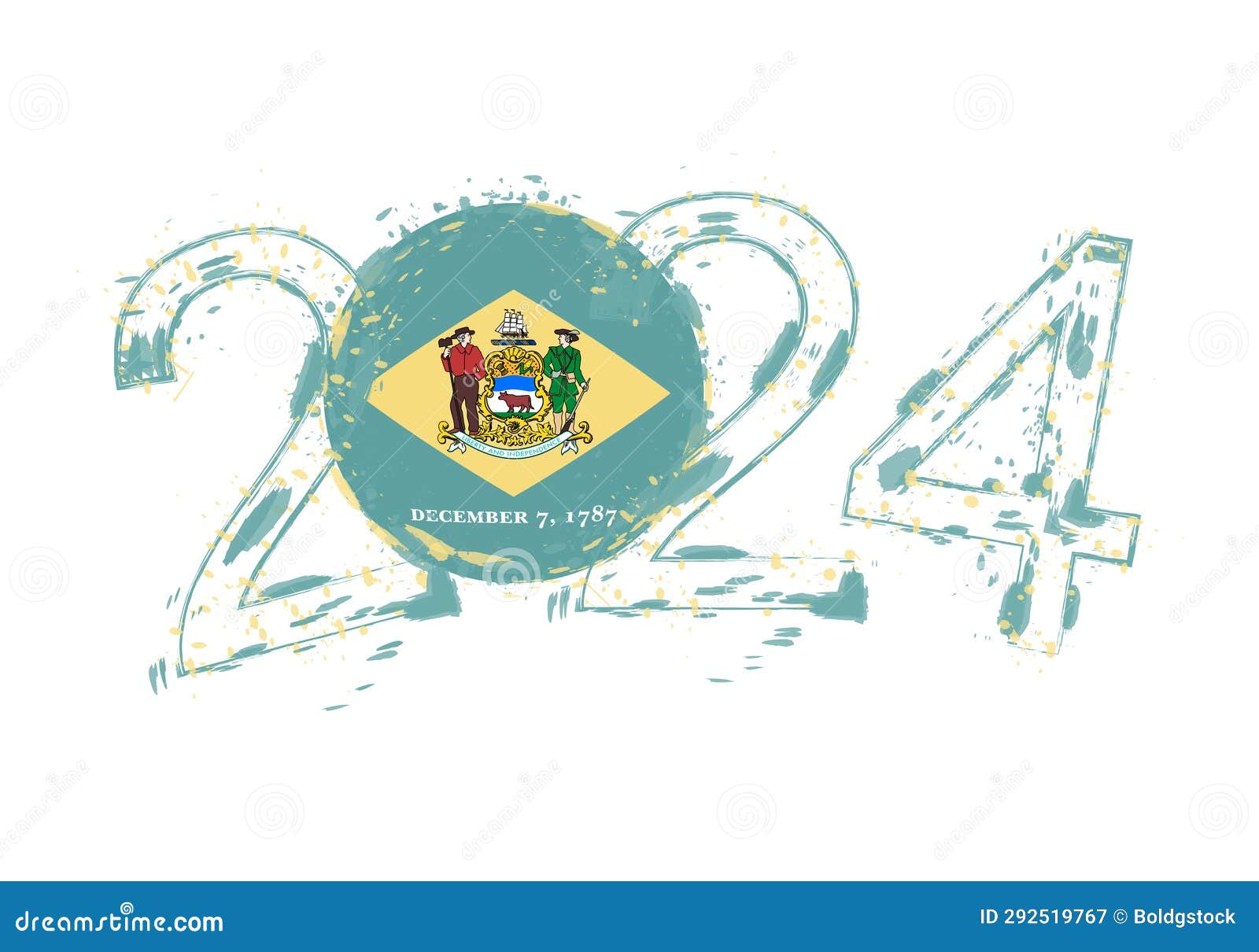 2024 Year In Grunge Style With Flag Of Delaware Stock Illustration   Year Grunge Style Flag Delaware Holiday Vector Illustration 292519767 