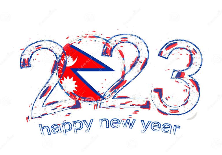 2023 Year in Grunge Style with Flag of Nepal Stock Vector