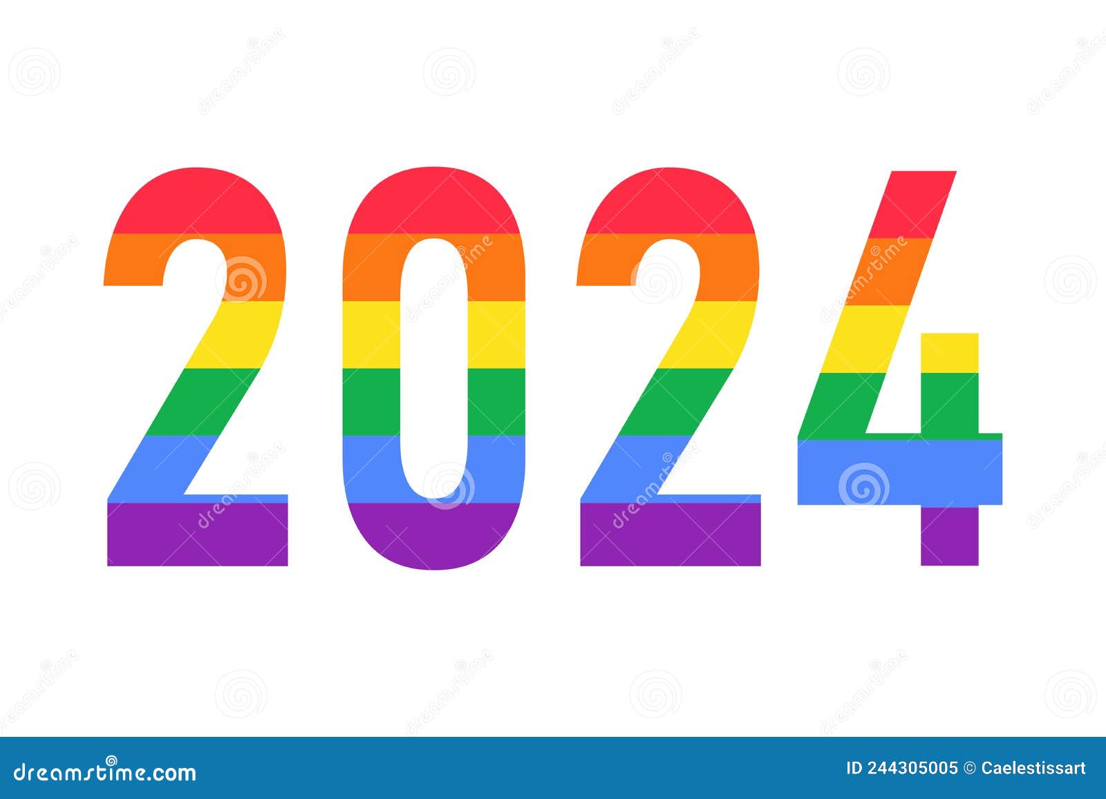 2024 Year Logo in Rainbow LGBTQ Flag Colors Isolated on White. Vector