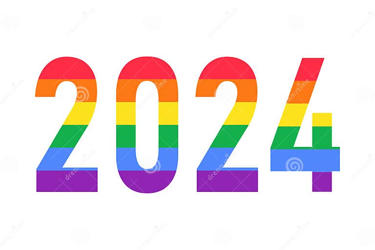 2024 Year Logo in Rainbow LGBTQ Flag Colors Isolated on White. Vector