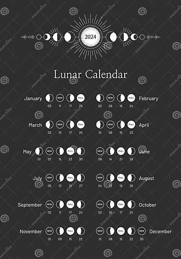 2024 Year Lunar Calendar, Monthly Moon Cycle Planner Template Stock ...