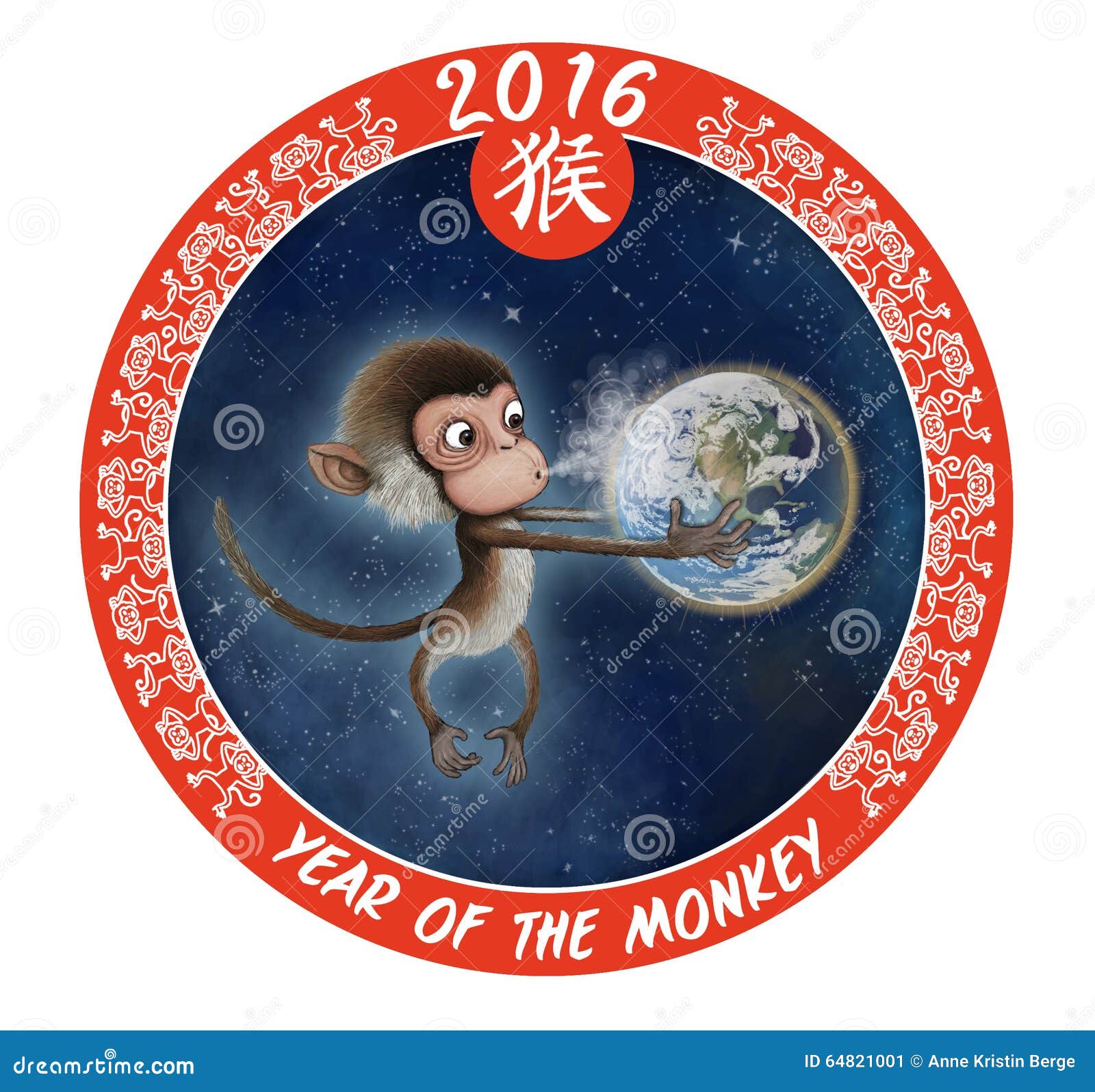 Year of the monkey earth stock illustration. Illustration of stars 64821001