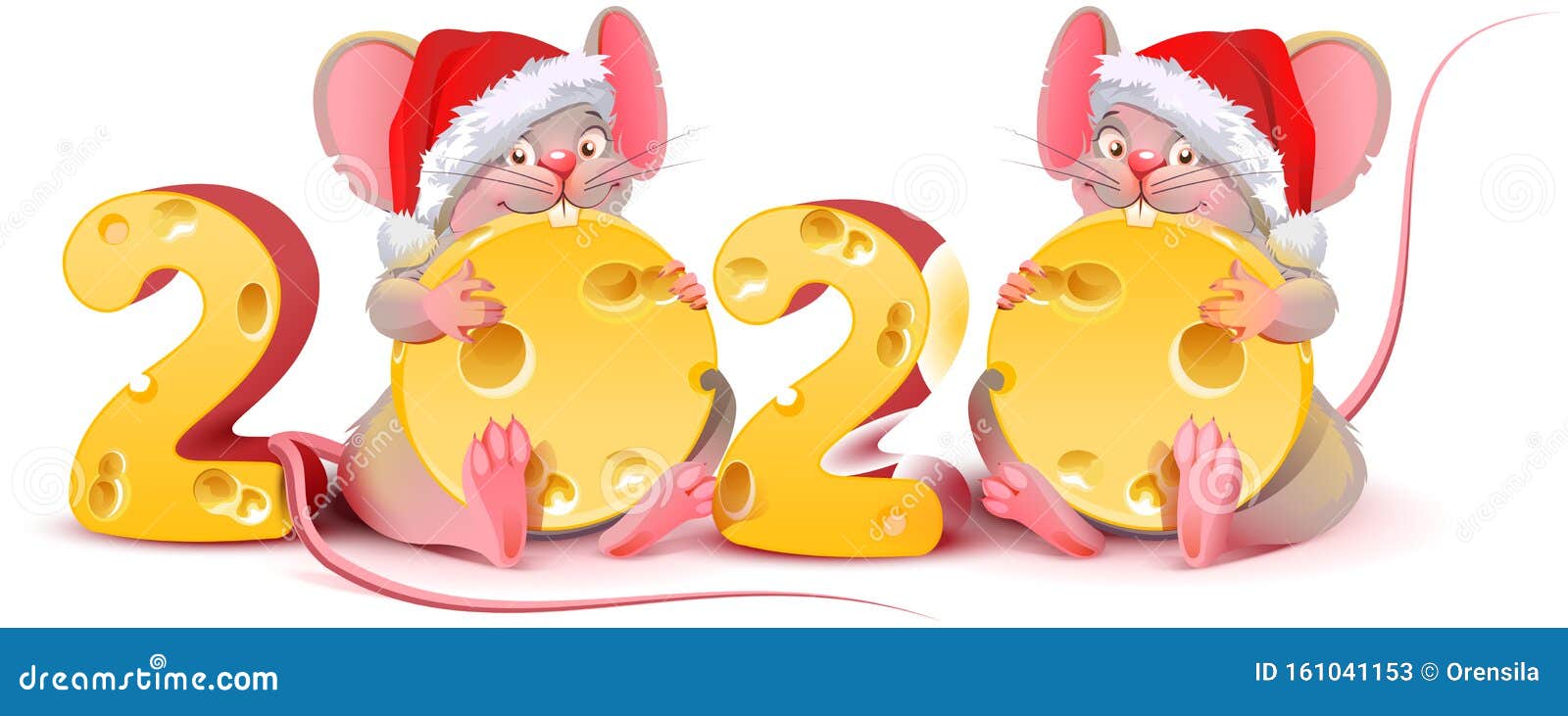 2020 Year of Mouse Calendar. Two Twin Mice are Holding Cheese ...