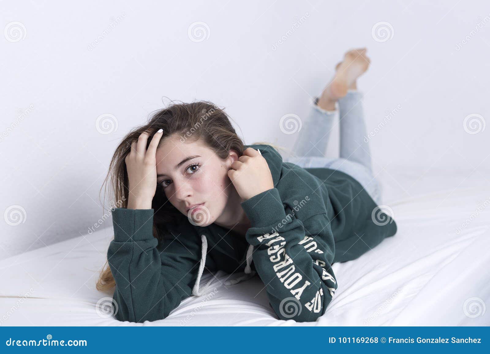 15yearold Adolescent Lying on Her Bed Stock Photo Image of teenager, home 101169268