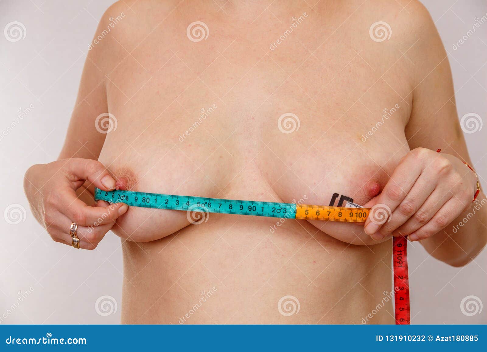 Naked 30 years old lady boobs A 30 Year Old Naked Caucasian Woman Measuring Her Breast On A White Isolated Background Concept For Medicine And Cosmetology Stock Photo Image Of Concept Naked 131910232