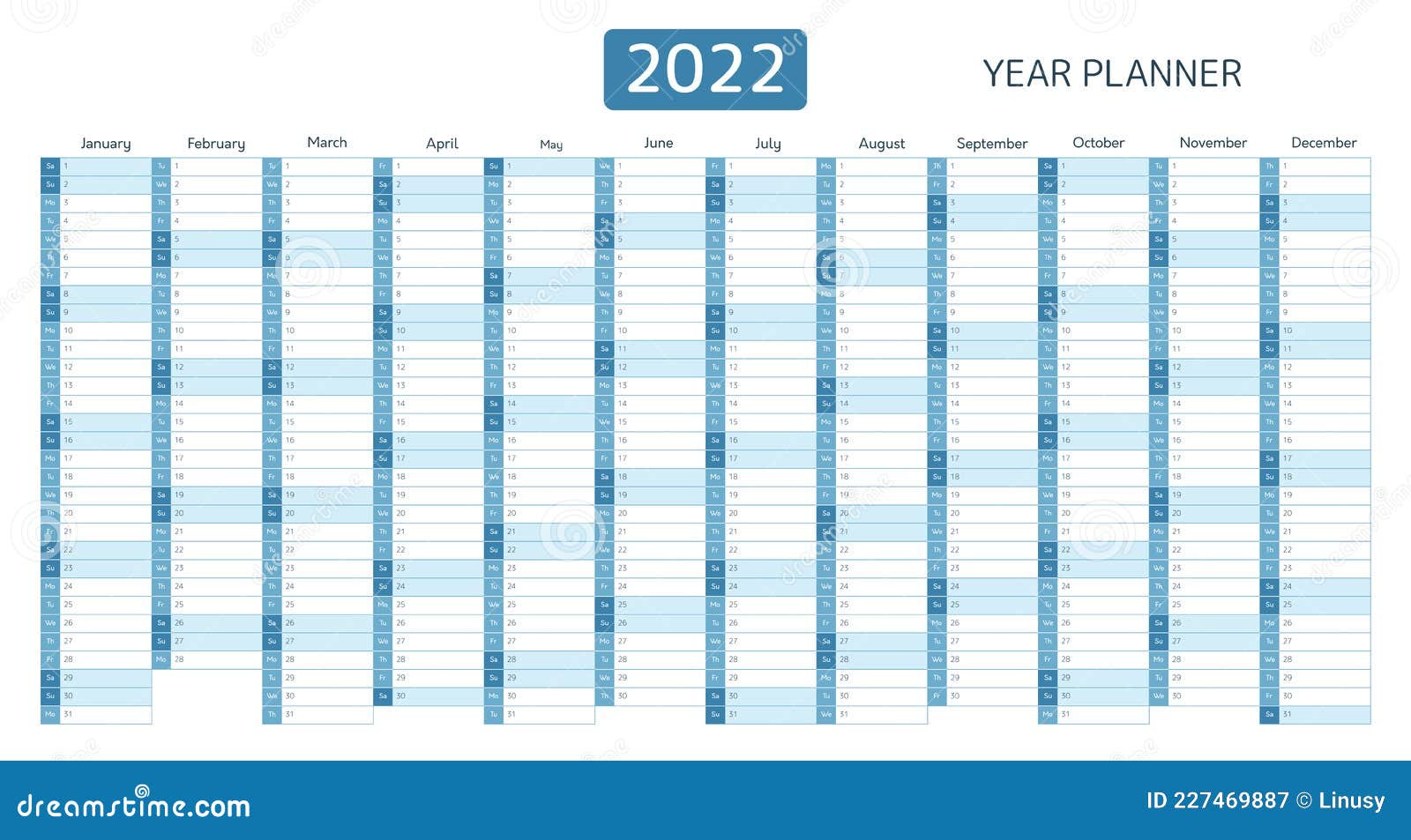 year-planner-calendar-for-2022-with-vertical-grid-stock-vector