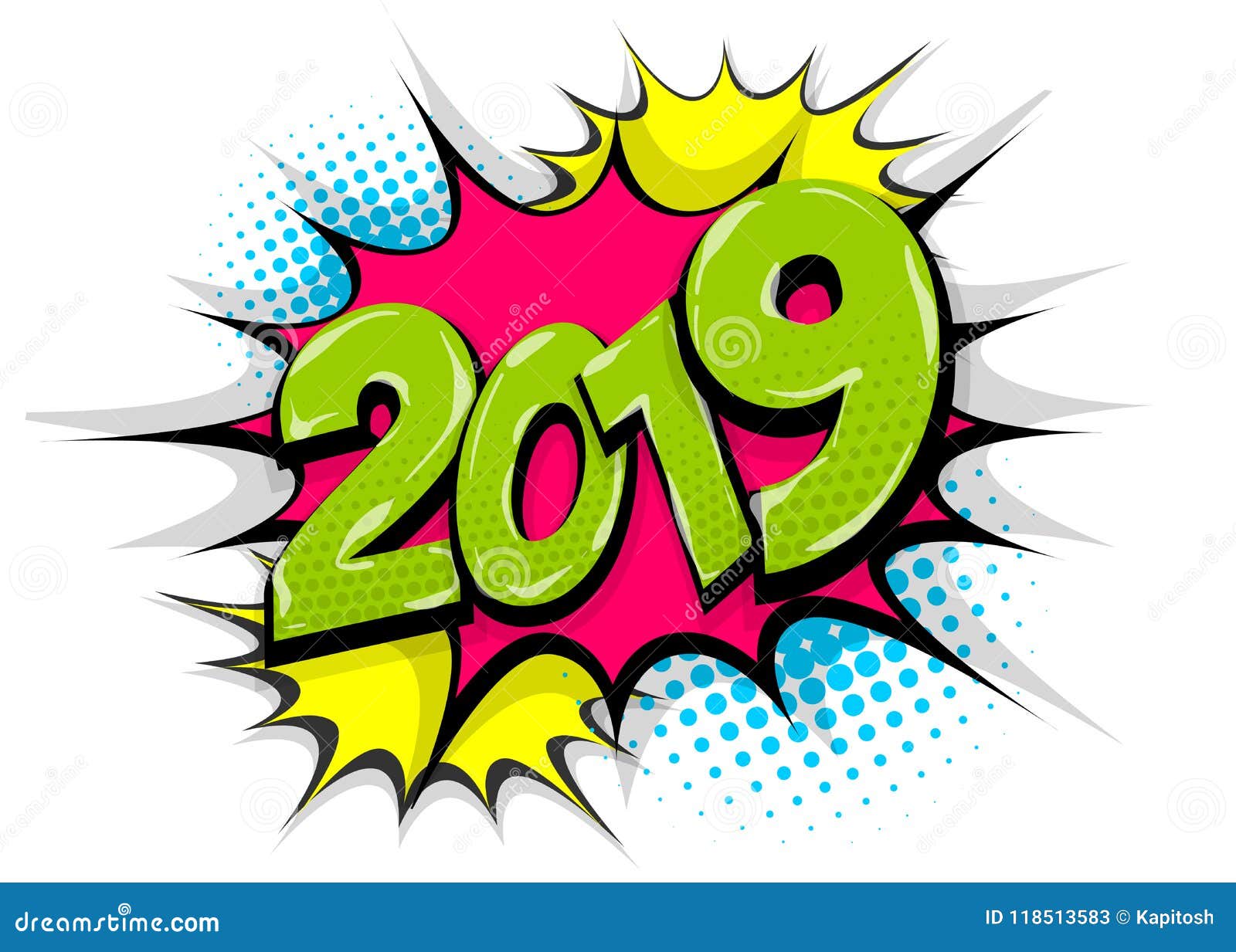 2019 happy new year christmas ic text speech bubble Colored pop art style sound effect Halftone vector illustration banner Vintage ics book poster