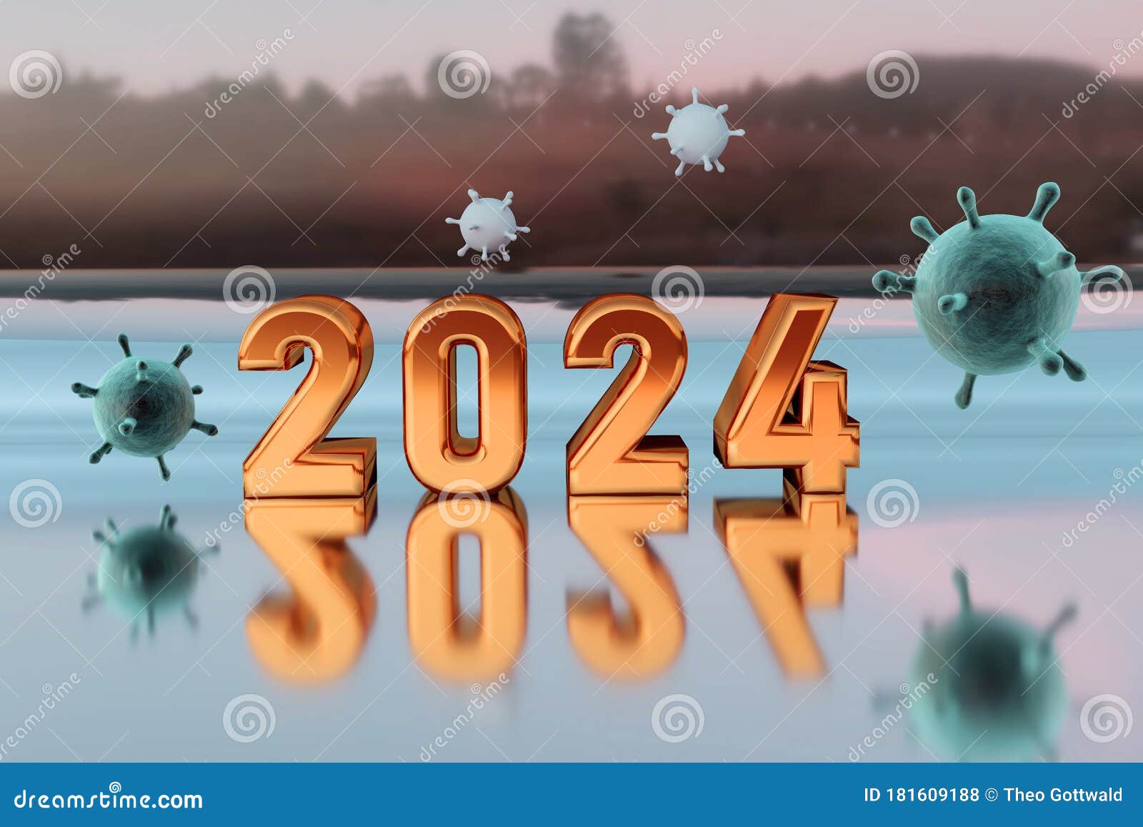Year 2024 and Covid Cell Models Stock Illustration Illustration of