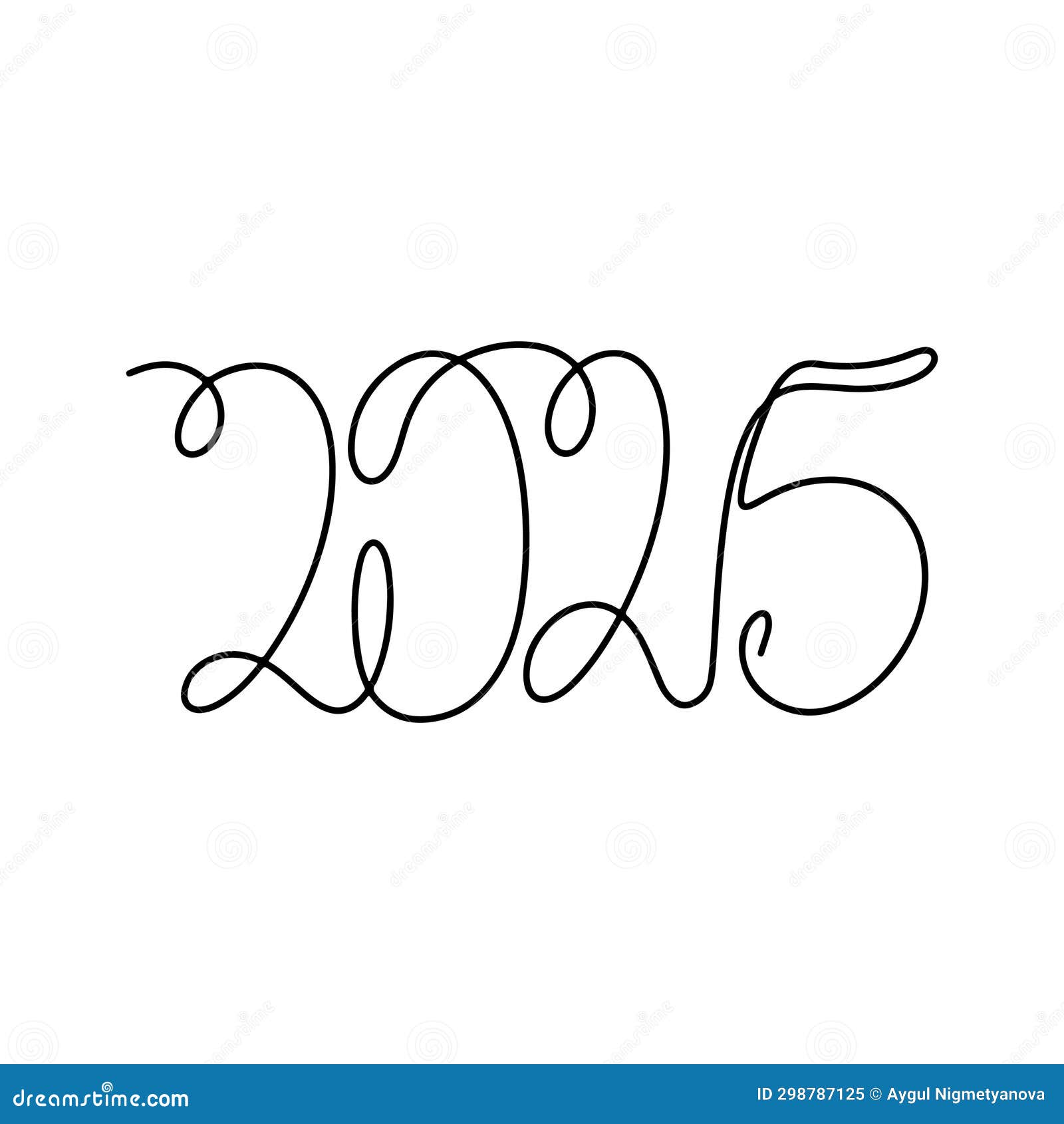 2025 Year in Single Line Style. One Continuous Line Drawing. Vector