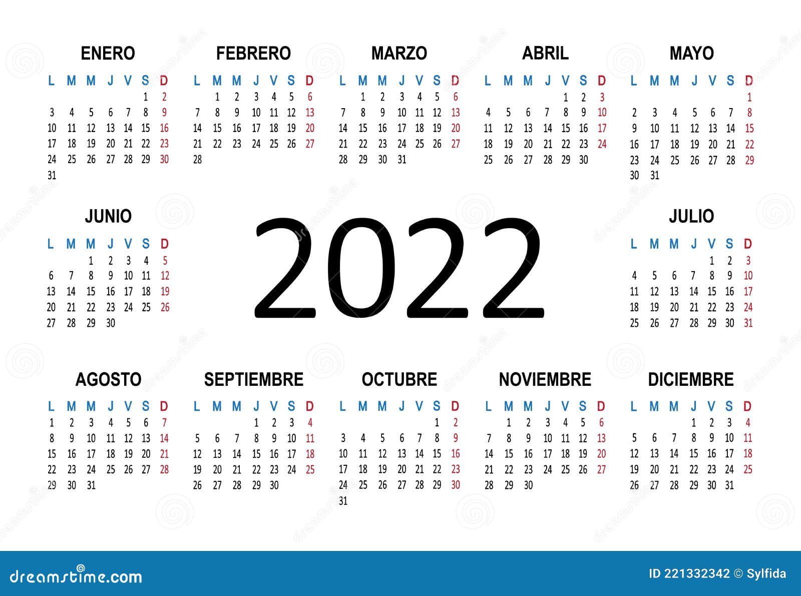 Spanish Calendar 2022 2022 Year Spanish Calendar. Week Starts From Lunes Monday. Vector Stock  Vector - Illustration Of April, 2022: 221332342