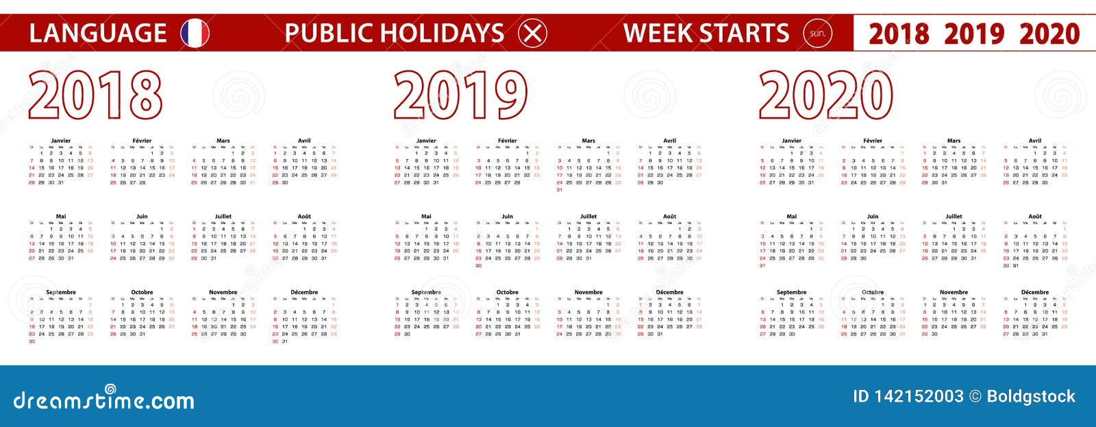 18 19 Year Vector Calendar In French Language Week Starts On Sunday Stock Vector Illustration Of Week April