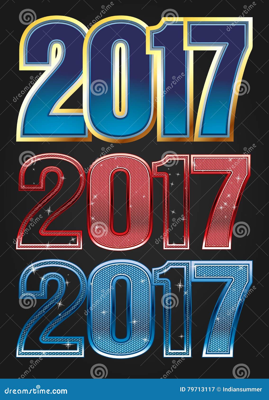 2017 Year vector typography different styles collection