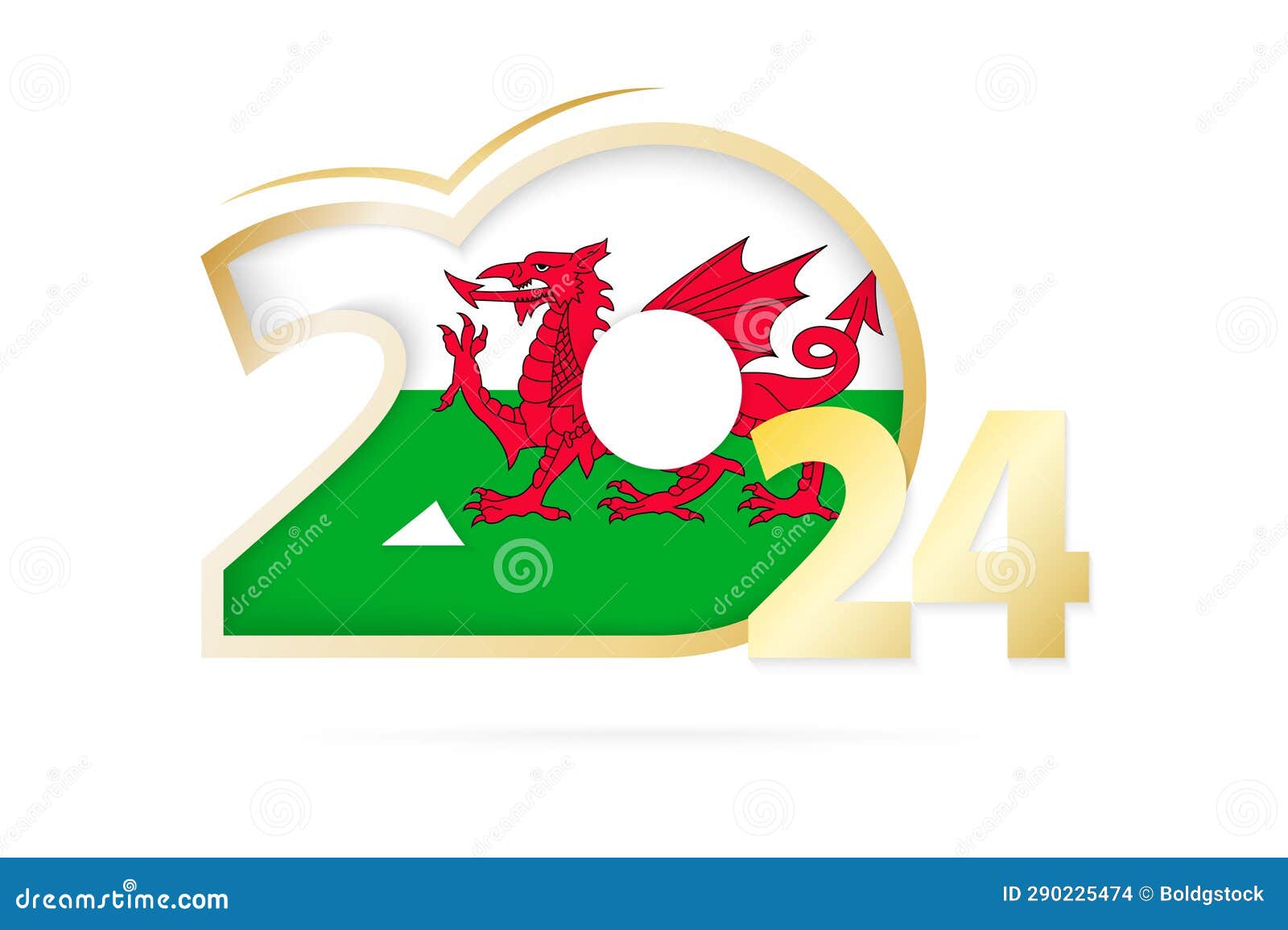 Year 2024 with Wales Flag Pattern Stock Illustration - Illustration of