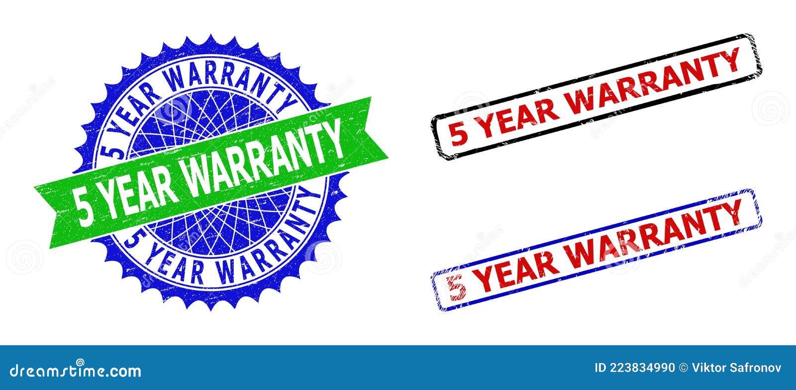 5 year warranty rosette and rectangle bicolor stamp seals with scratched textures