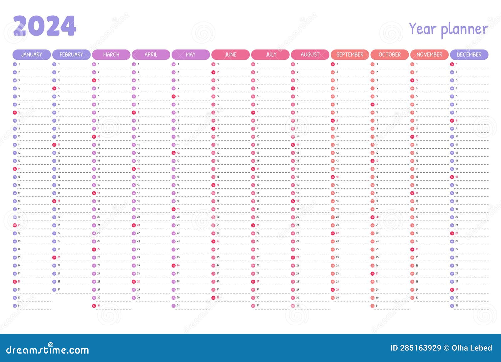 2024 yearly calendar. planner template, organizer.