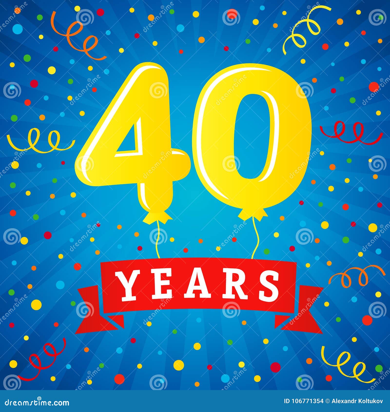 40 Years Anniversary Celebration with Colored Balloons Stock Vector ...