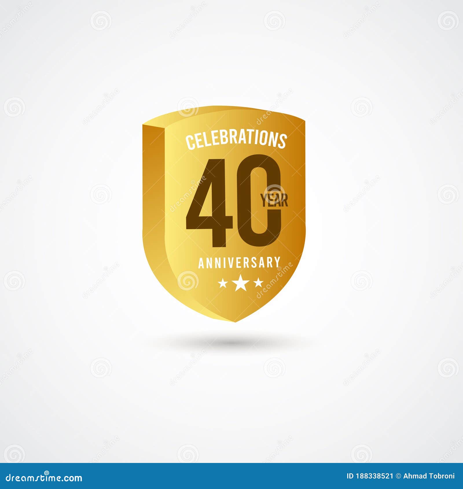 40 Years Anniversary Celebration Gold 3 D Vector Label Logo Template